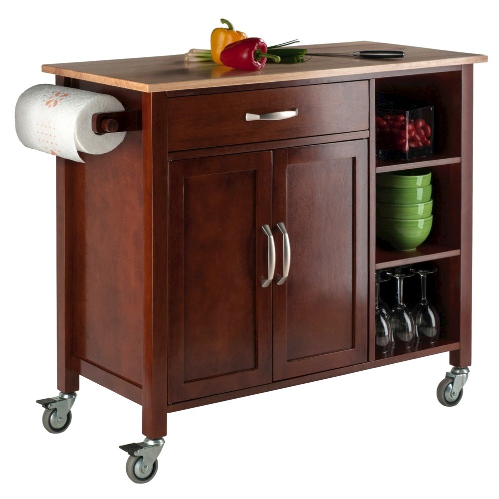 Walnut Kitchen Cart – Rolling Kitchen Island on Wheels with Storage