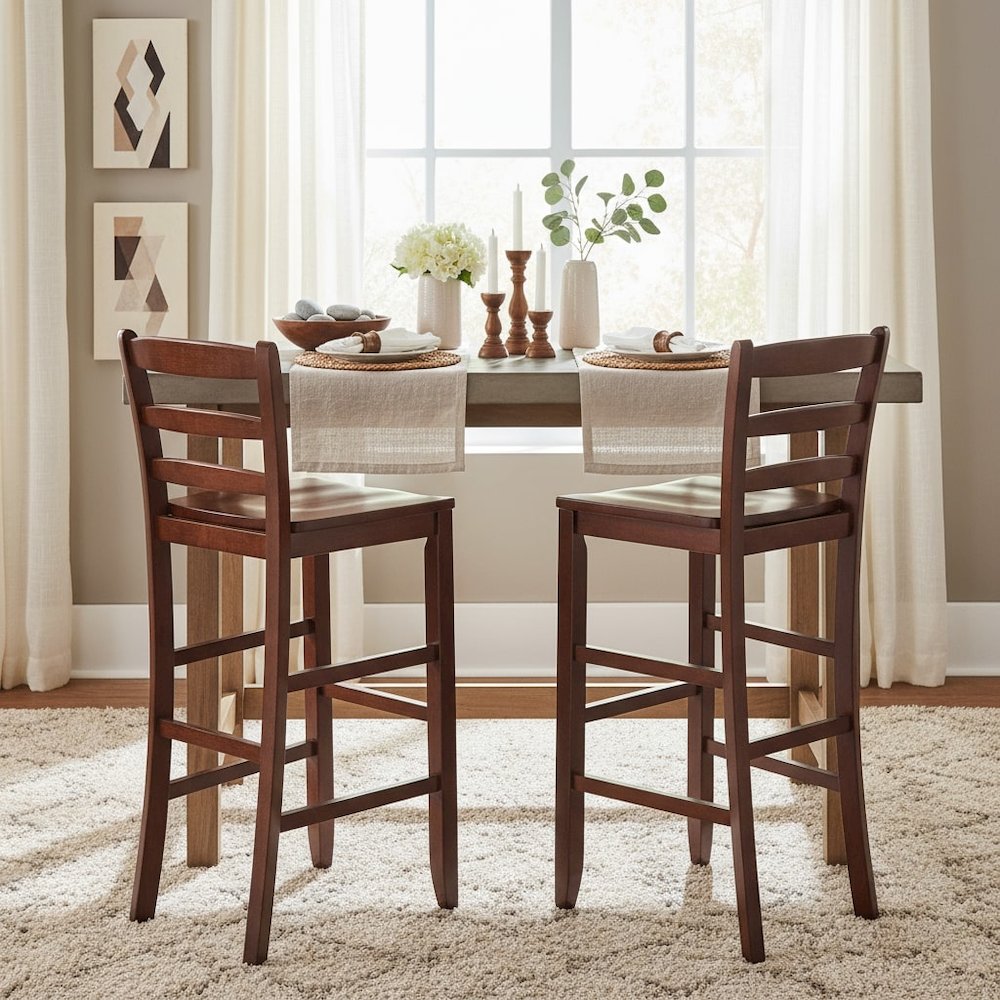 2-Pc 30" Ladder Back Bar Stools, Antique Walnut