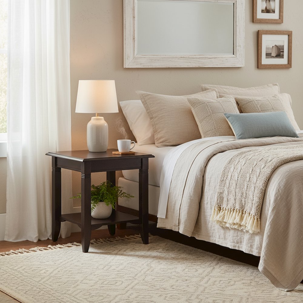 Rustic Living Room End Table Solid Wood Square End Table With Lower Shelf