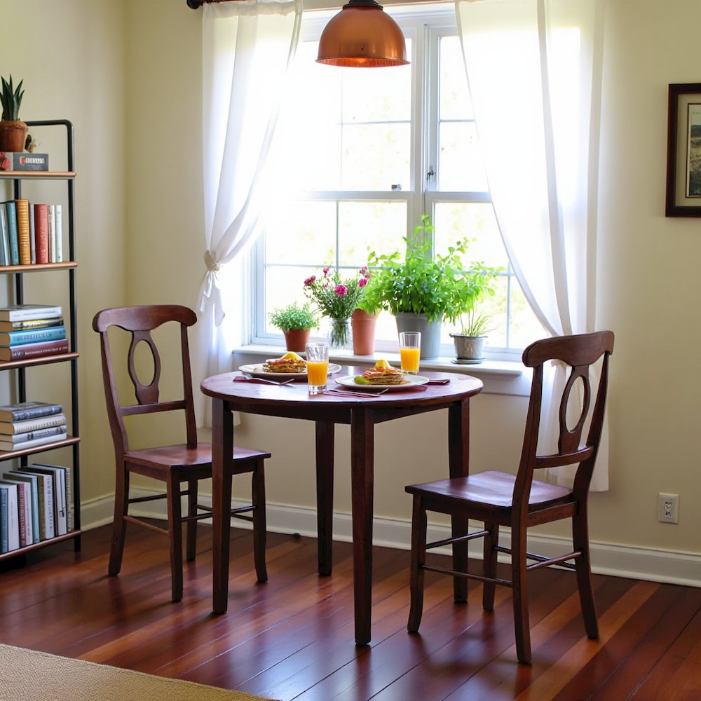 Walnut Drop Leaf Table And Chairs, Small Round Dining Set With 2 Seats
