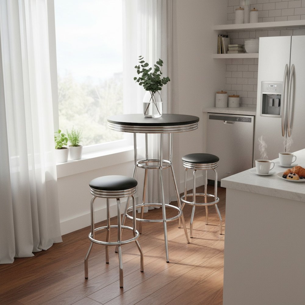 Metal Bar Table And Stools Set With Swivel Chairs, Retro Pub Dining Set