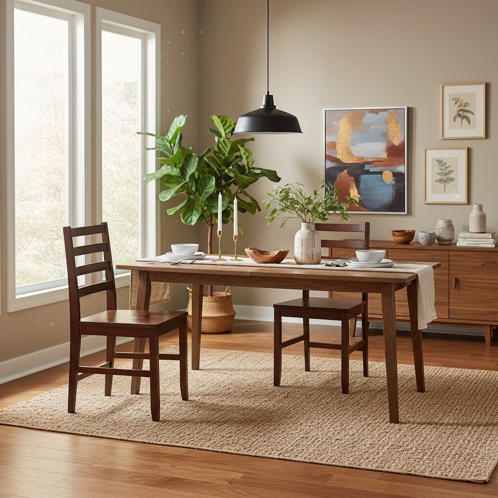 2-Pc Solid Wood Ladder Back Chairs, Walnut Finish
