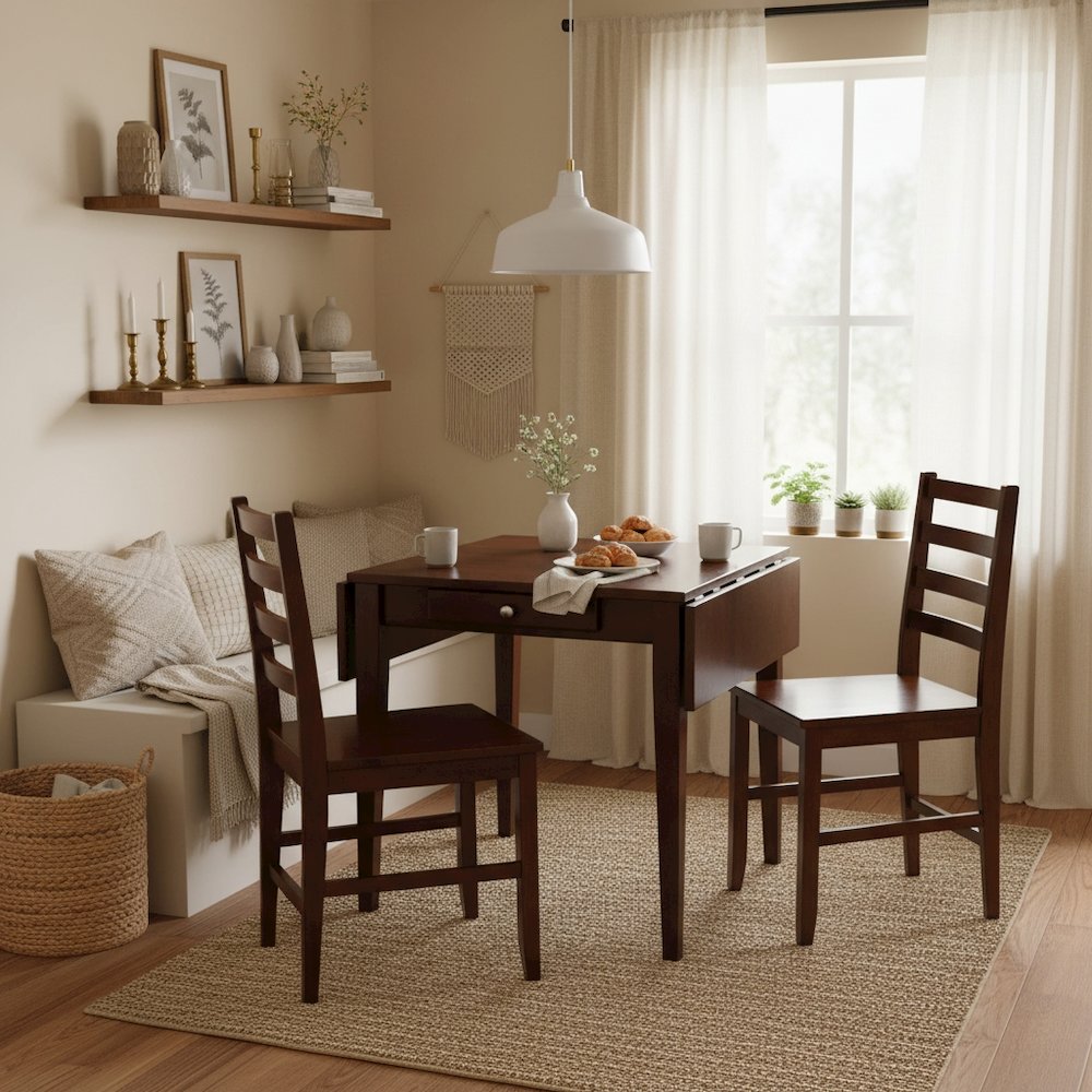 Drop Leaf Table Set, 2 Ladder Back Chairs, Solid Wood