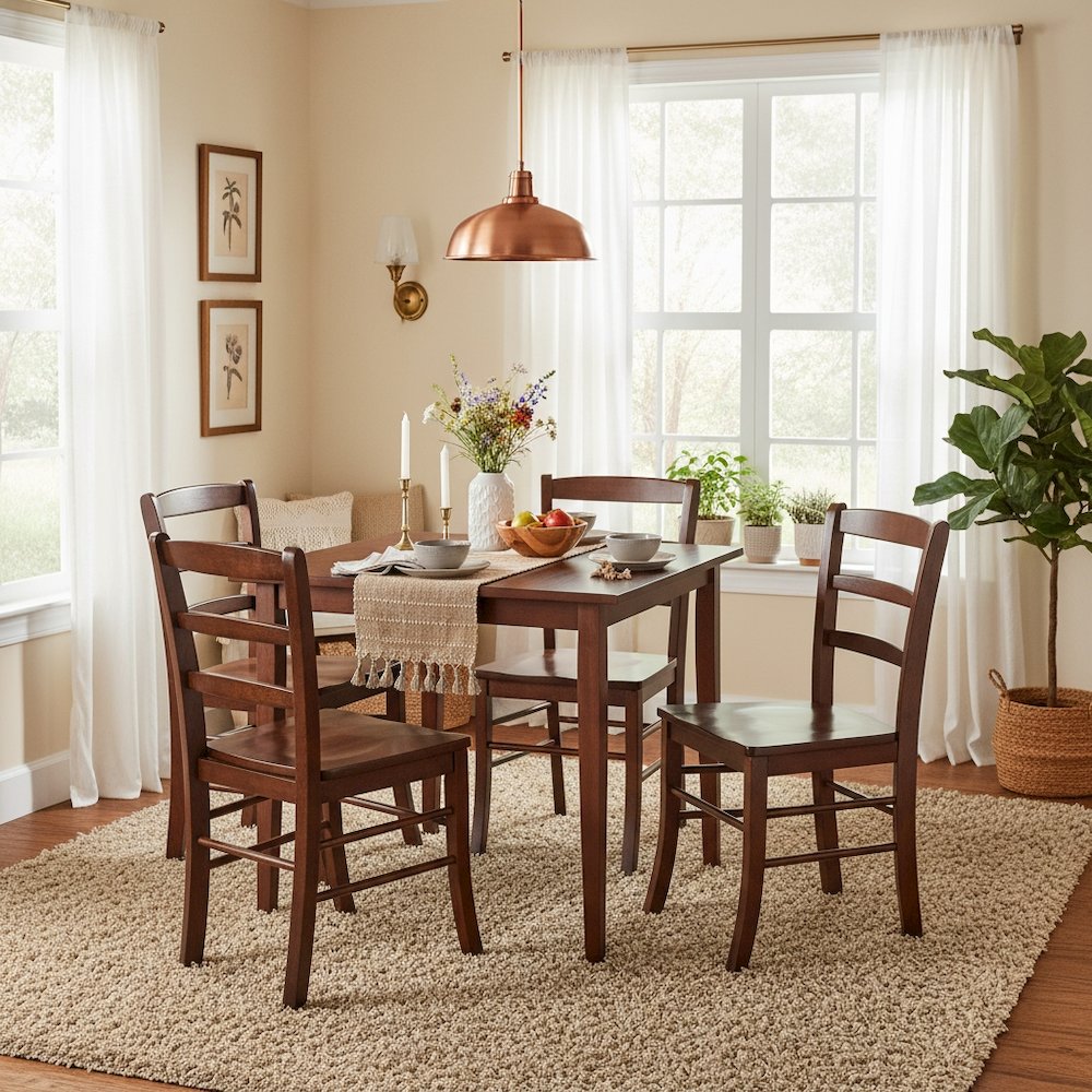 Square Dining Set, 5-Piece, 4 Ladder Back Chairs, Solid Wood