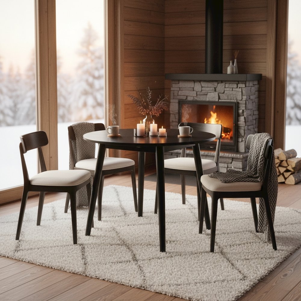 Round Drop Leaf Dining Table, Black, Tapered Legs, Small Space