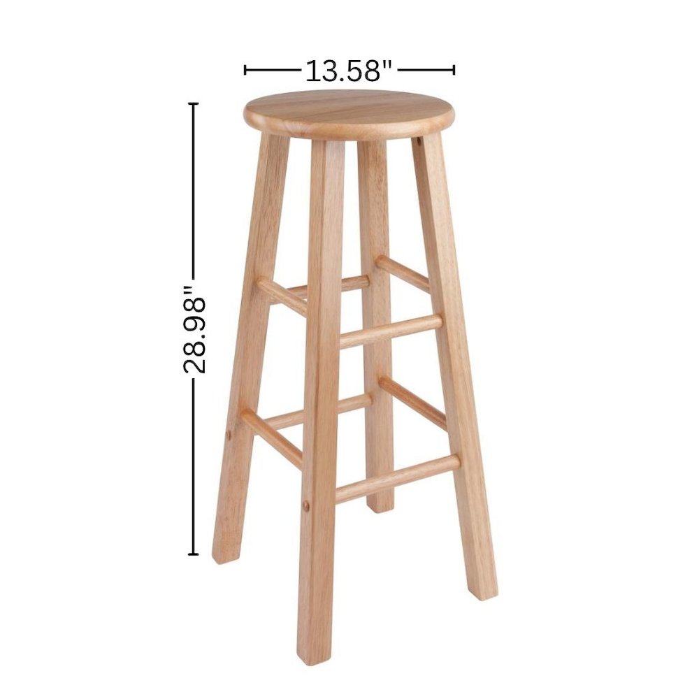 2-Pc Solid Wood Bar Stools, 29" Round Seat, Natural Finish