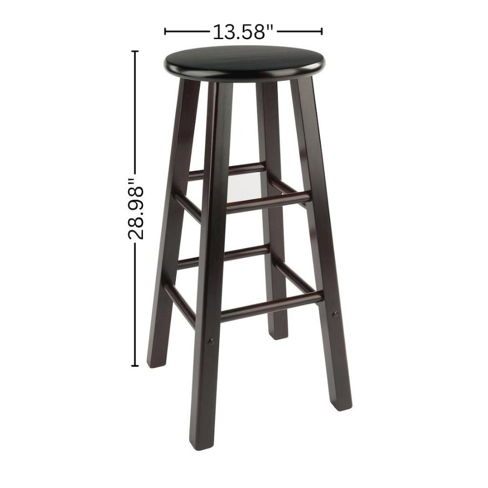 2-Piece Bar Stool Set, Round Seat, 29 Inch Height, Solid Wood, Espresso Finish