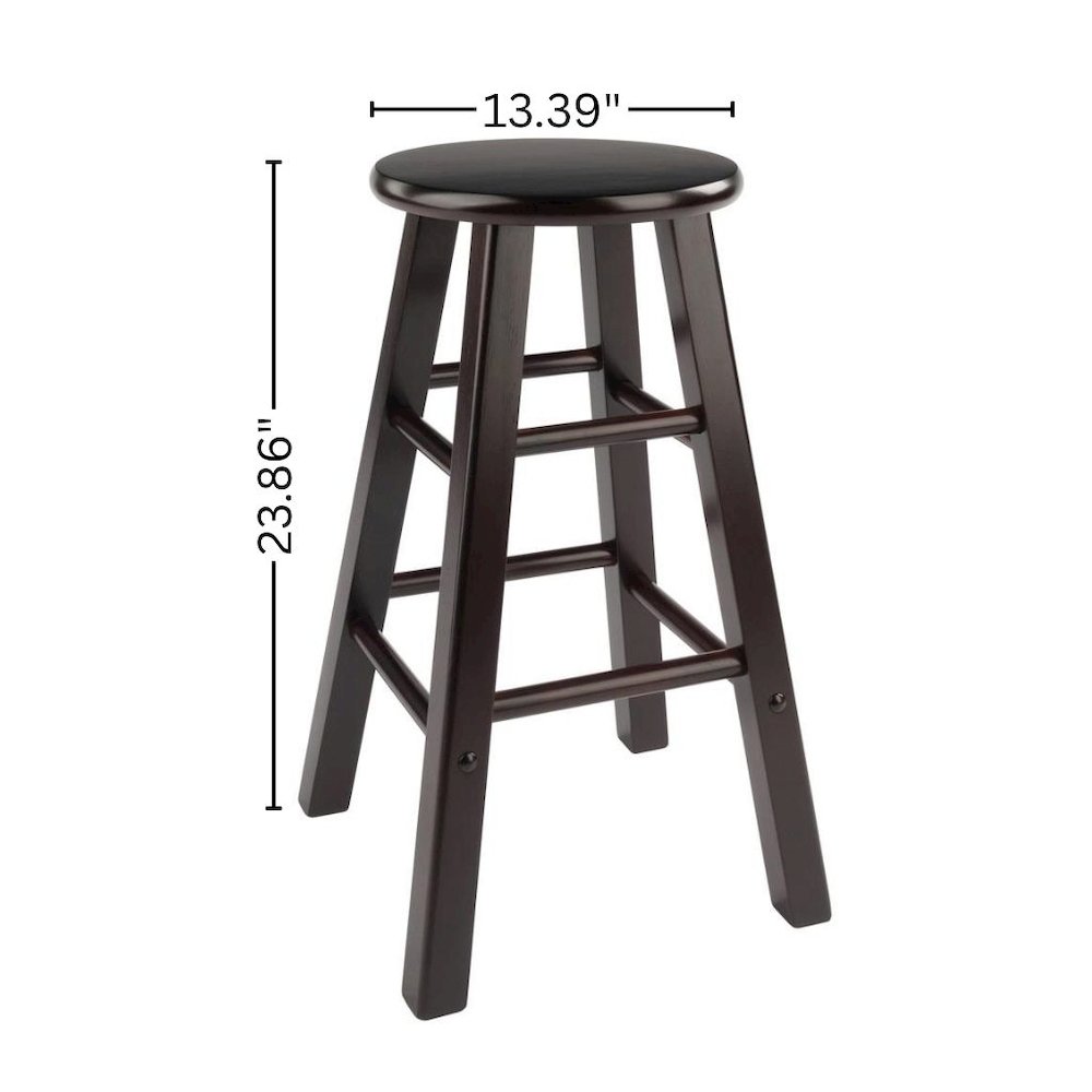 2-Piece Counter Stool Set, Round Seat, Solid Wood, Espresso Finish