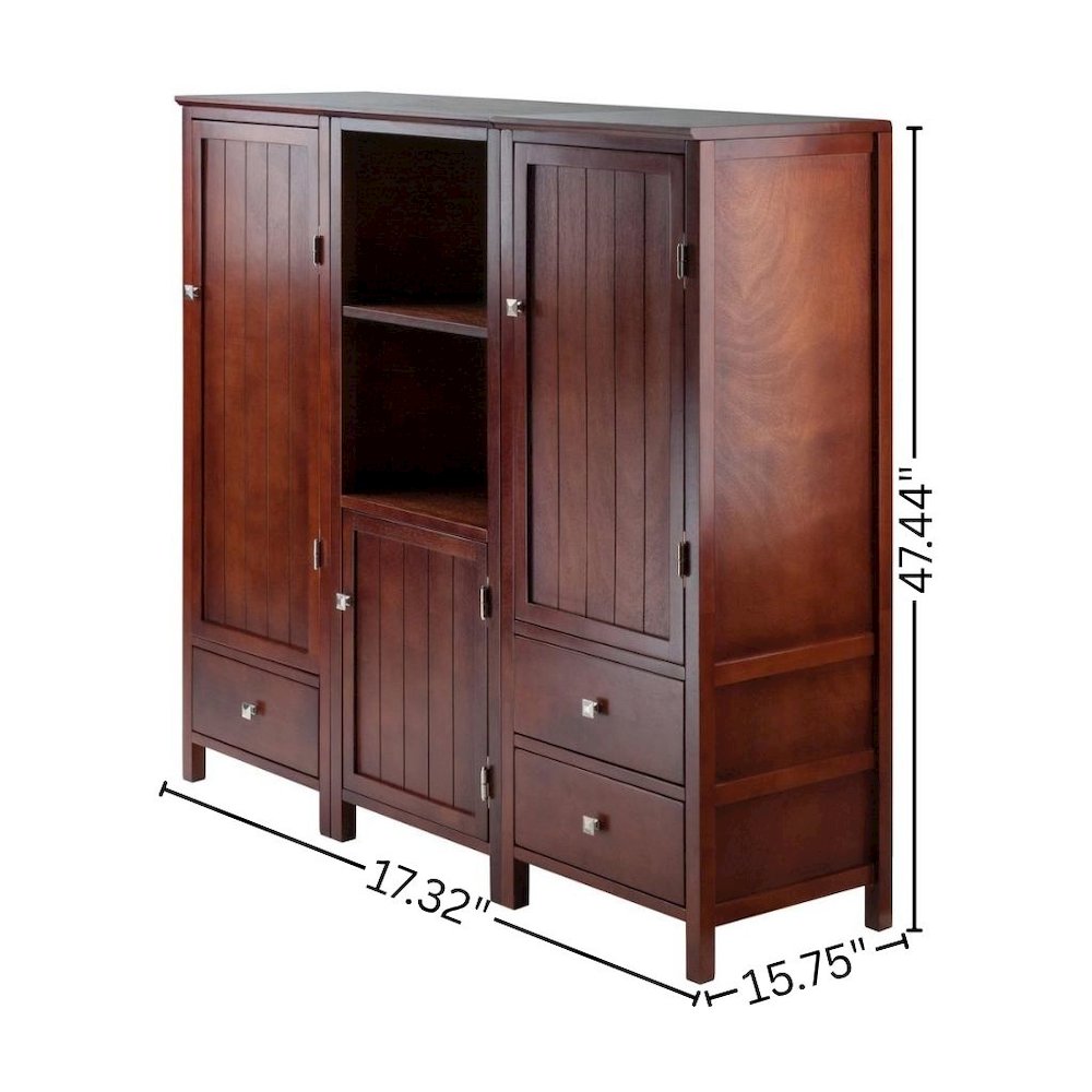 3-Piece Storage Set, 3 Cabinets, 3 Drawers, 5 Shelves, Solid Wood, Brown