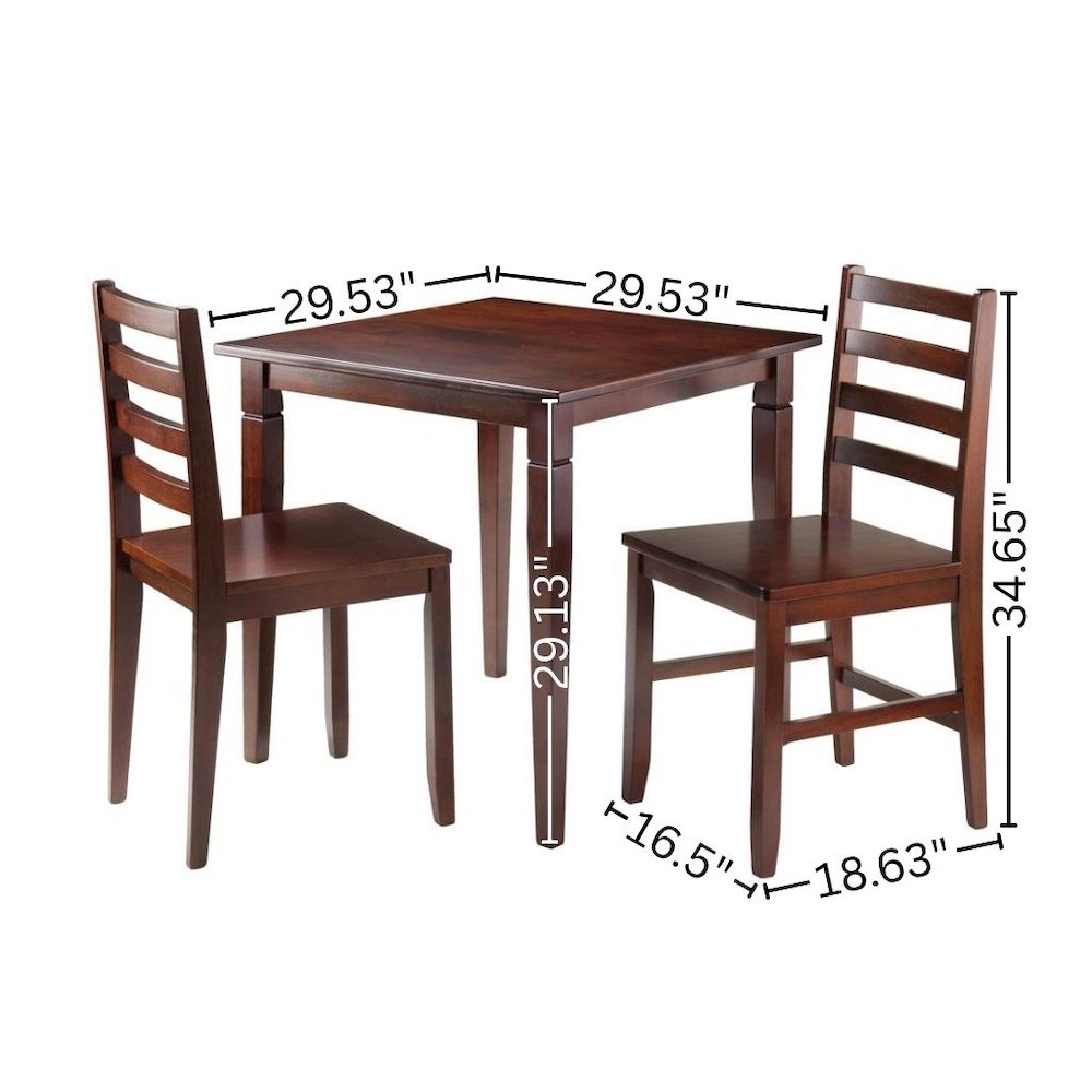Square Dining Set, 3-Piece, 2 Ladder Back Chairs, Solid Wood