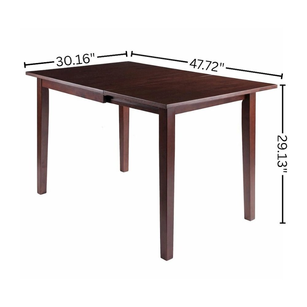 Drop Leaf Dining Table, Walnut Finish, Pull-Out Frame Support, Solid Wood
