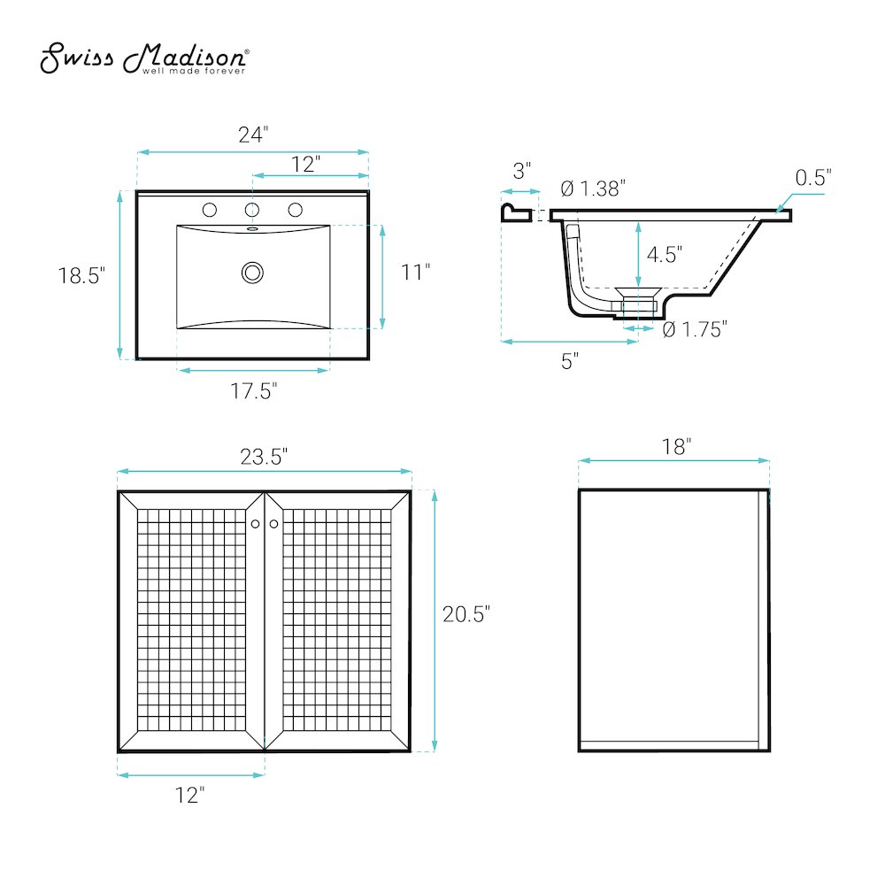 Wall-Mounted Bathroom Vanity in White Oak with Centerset Faucet Holes Vanity Top