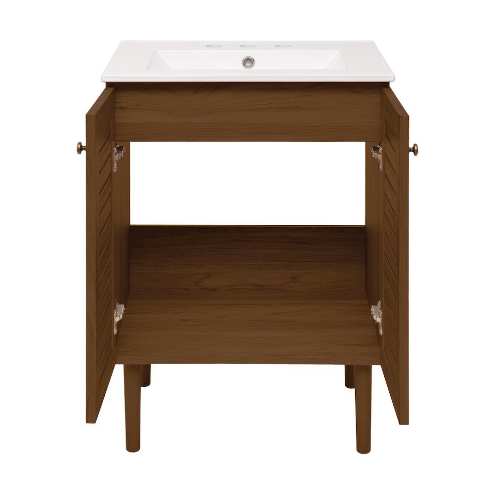 24" Freestanding Bathroom Vanity in Brown Oak with 3-Hole Widespread Sink Top