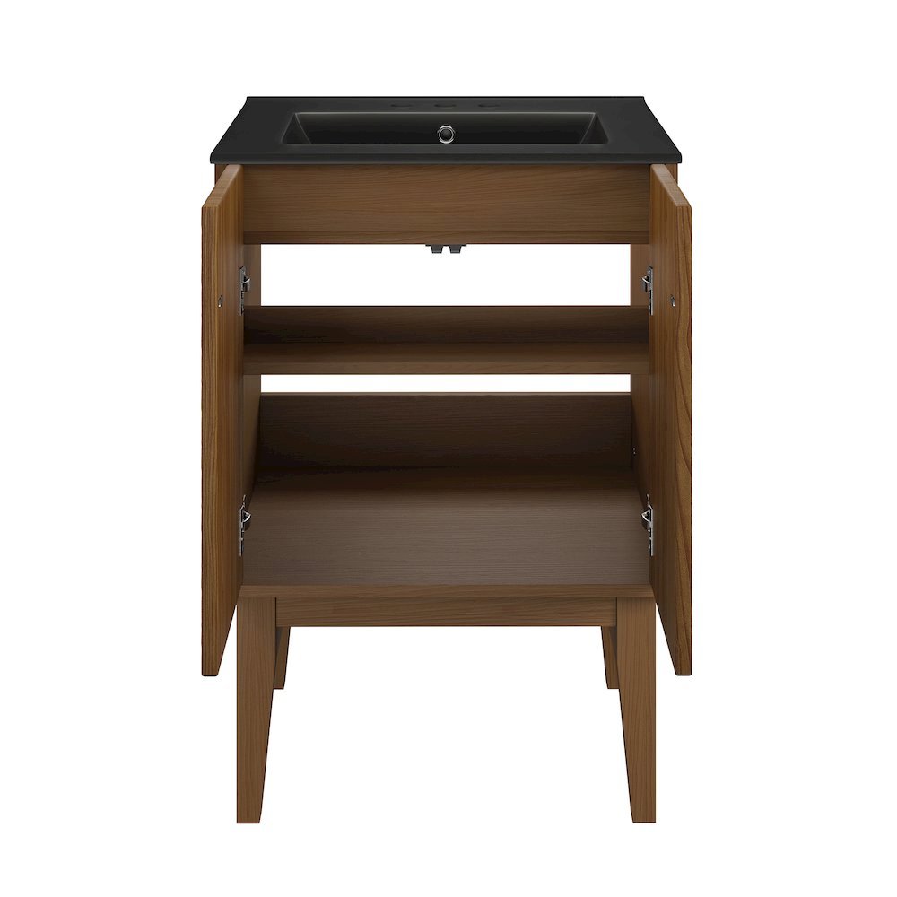 24" Freestanding Bathroom Vanity in Brown Oak, Black 3-Hole Centerset Sink Top