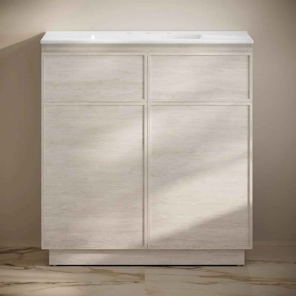 36" Freestanding Bathroom Vanity in White Oak with 3-Hole Widespread Sink Top