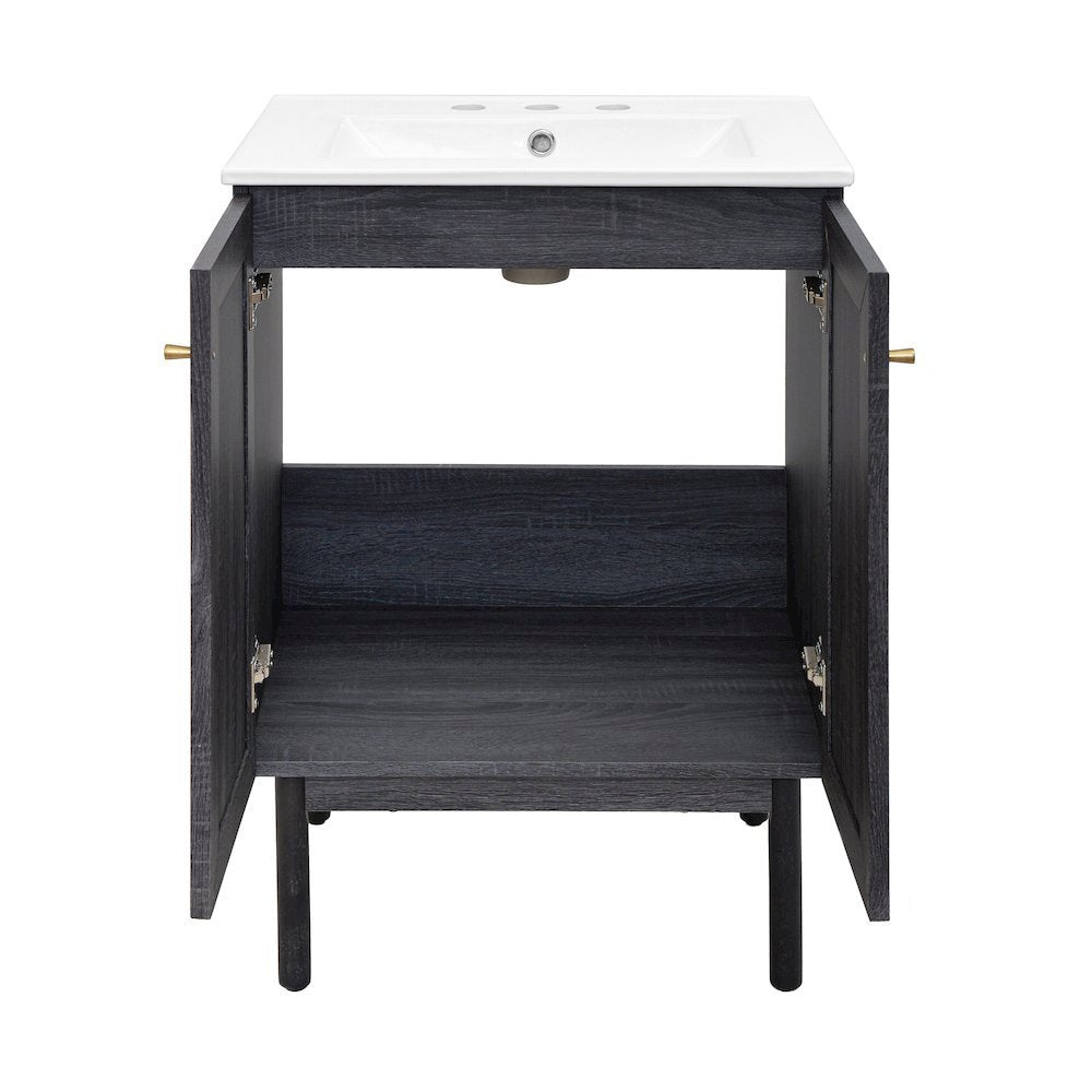 24" Freestanding Bathroom Vanity in Black Oak with 3-Hole Centerset Sink Top