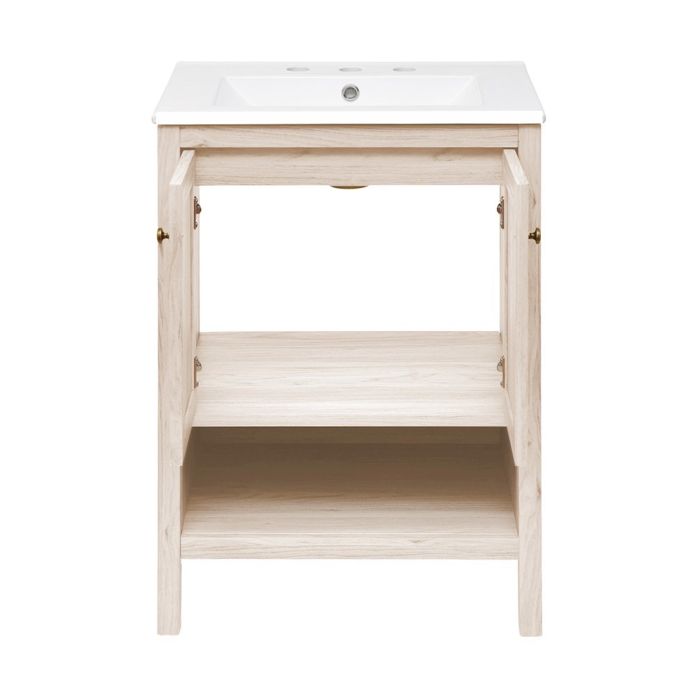 24" Freestanding Bathroom Vanity in White Oak with 3-Hole Widespread Sink Top