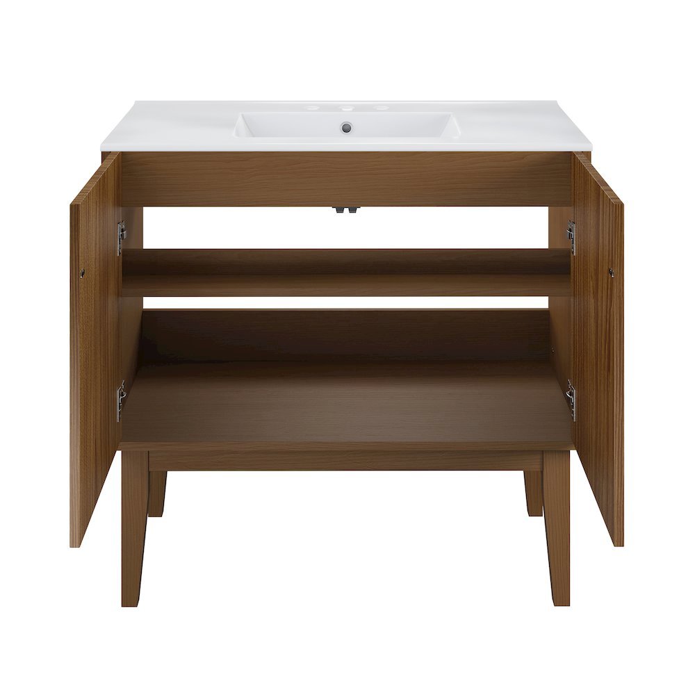 36" Freestanding Bathroom Vanity in Brown Oak with 3-Hole Widespread Sink Top
