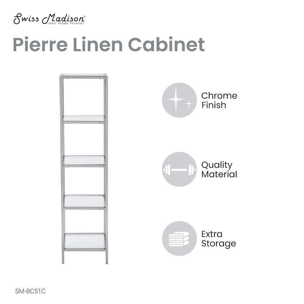 Pierre 16"x65"x14" Freestanding Linen Cabinet in Chrome