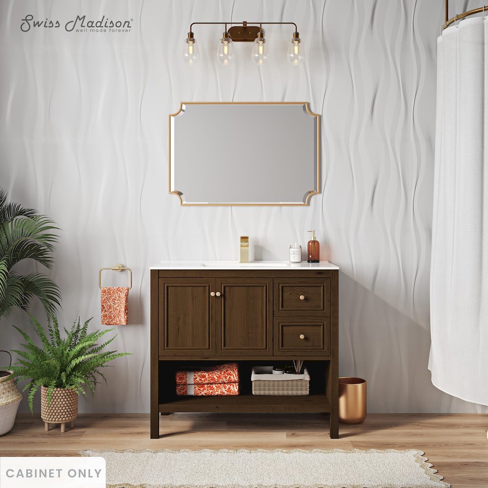 Chateau 36" Freestanding Bathroom Vanity Cabinet without Top in Brown Oak