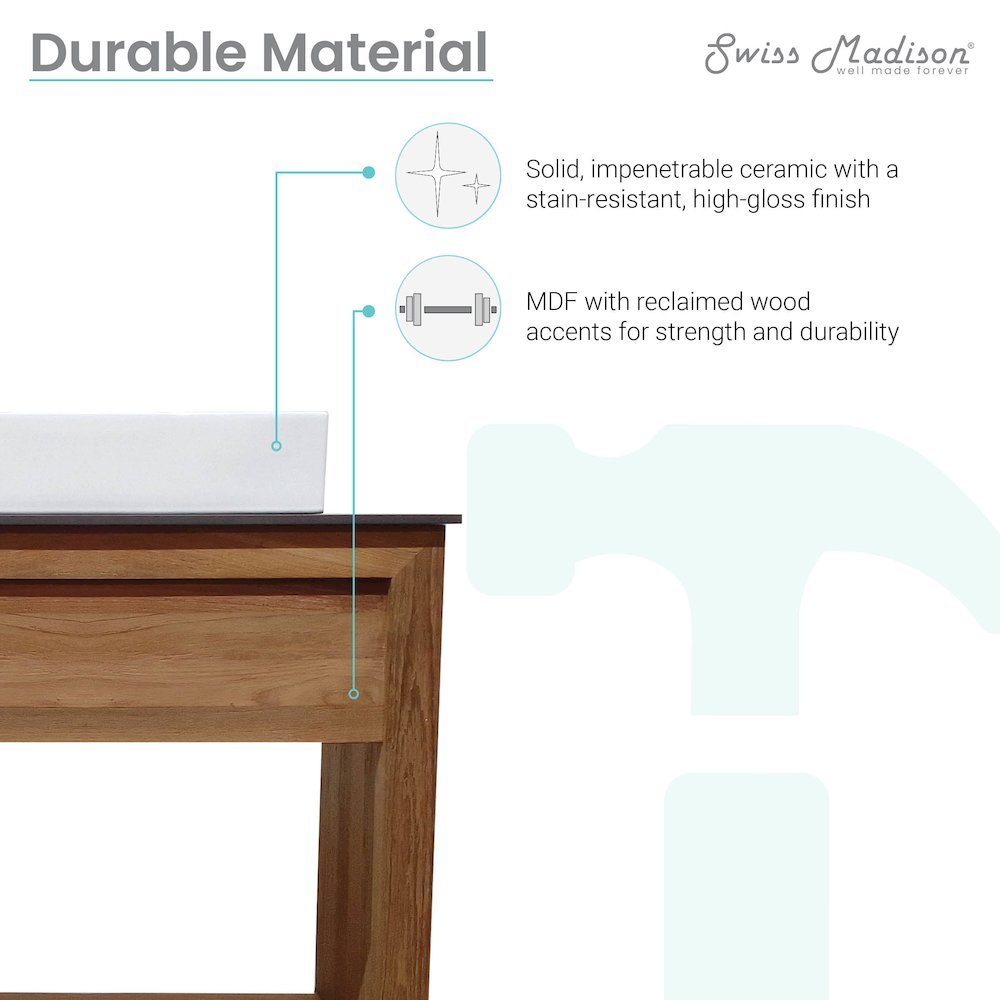 36" Reclaimed Wood Vanity, Walnut, Slate Countertop and Single Hole Vessel Sink