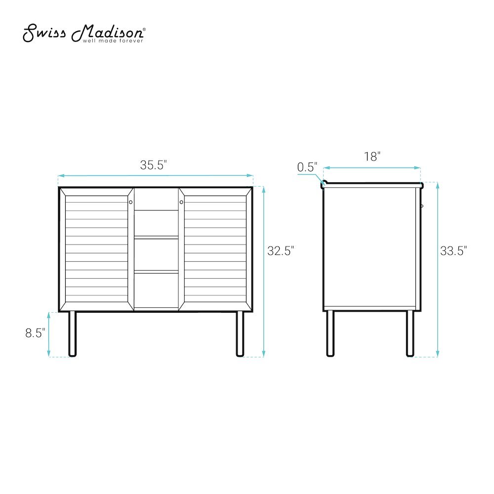 Bron 36" Freestanding Bathroom Vanity Cabinet without Top in White Oak