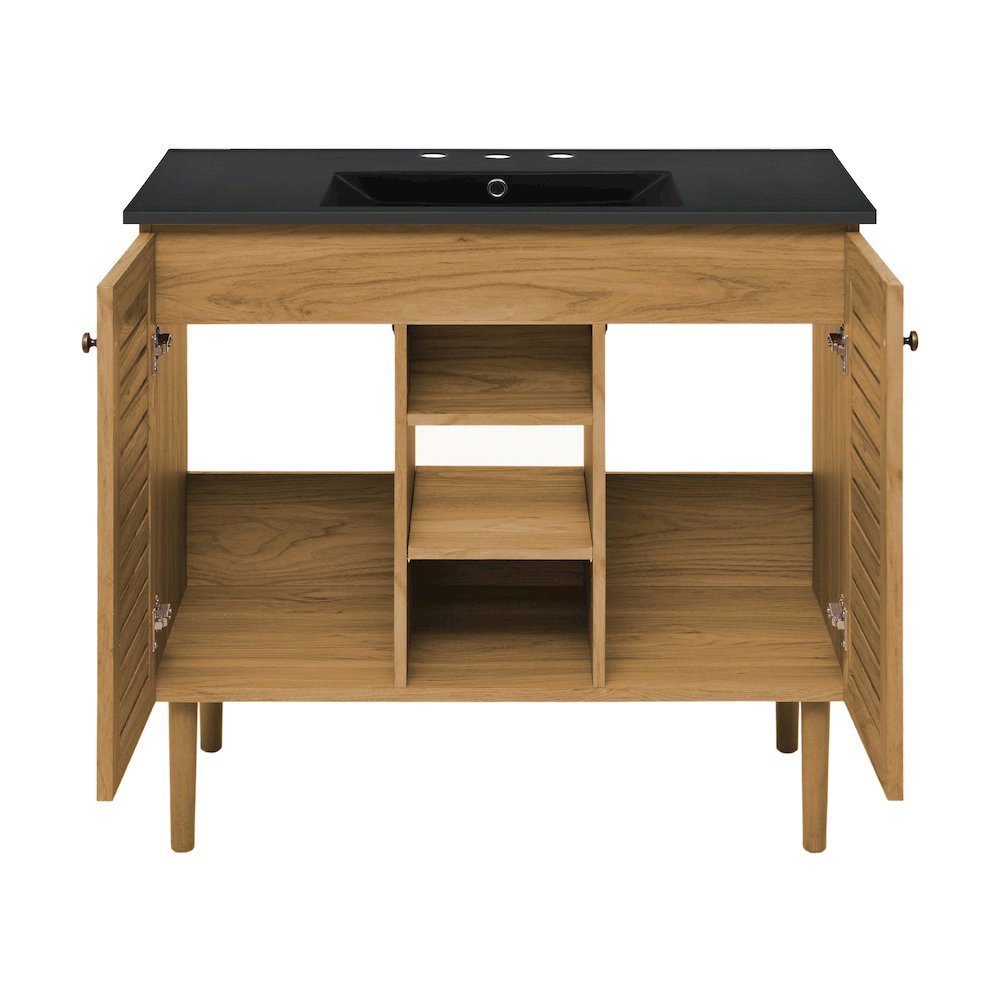 36" Freestanding Bathroom Vanity in Golden Oak, Black 3-Hole Widespread Sink Top