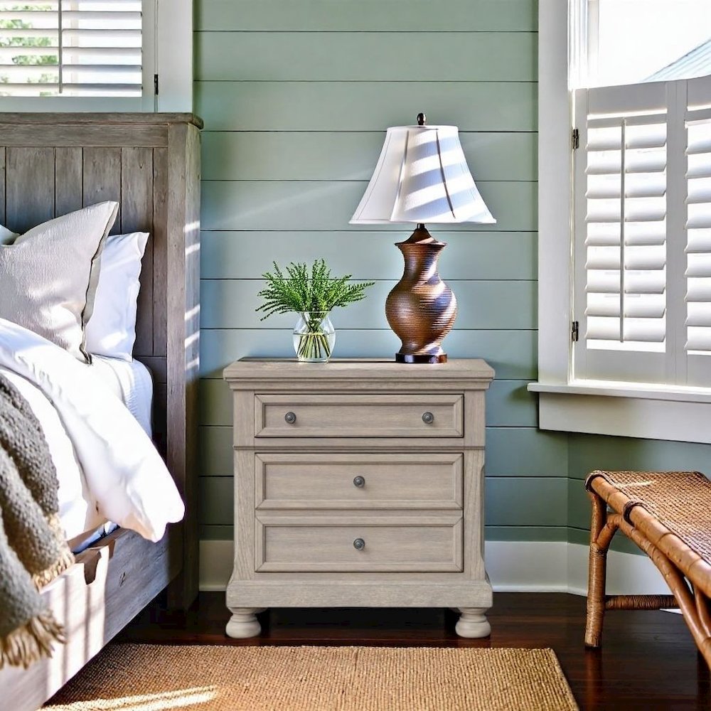 Gray 2 Drawer Nightstand, Rustic Wood Table with Textured Finish