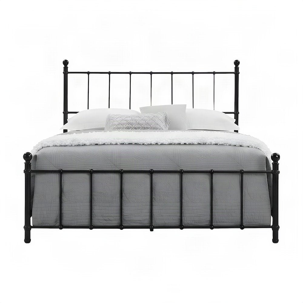 Full Size Metal Flat-Rail Platform Bed Frame with Spindle Headboard
