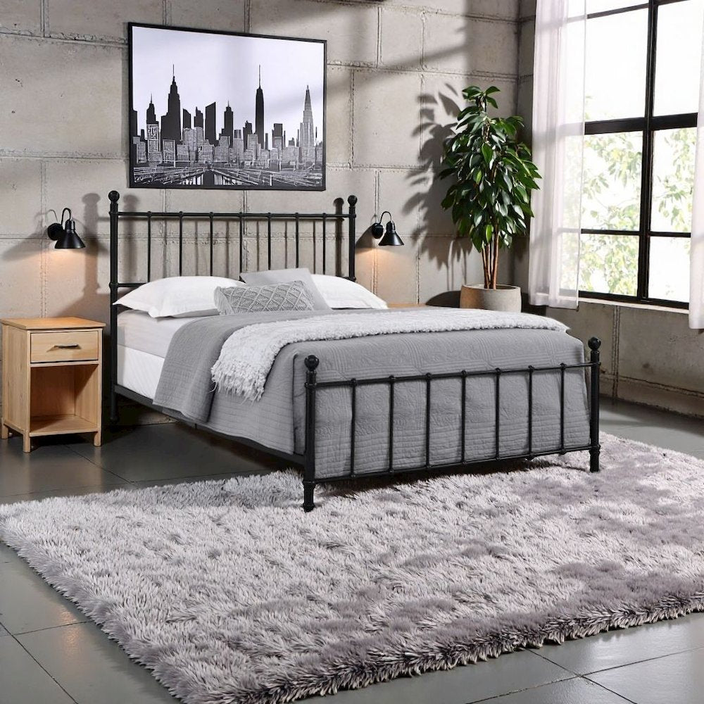 Black Queen Bed Frame with Headboard in Powder Coated Metal Design