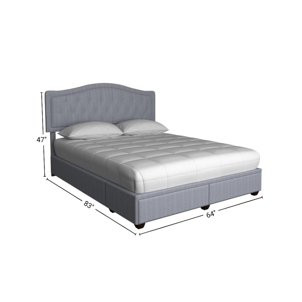 Gray Queen Bed Frame with 2 Drawers and Upholstered Storage Headboard