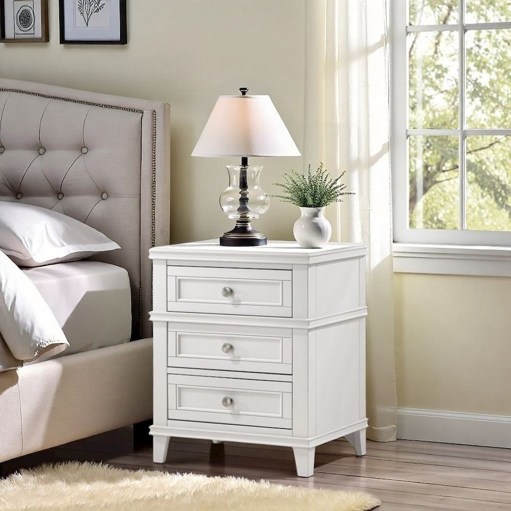 White Nightstand with 3 Drawers, 3 Tier Wood Organizer and USB Port