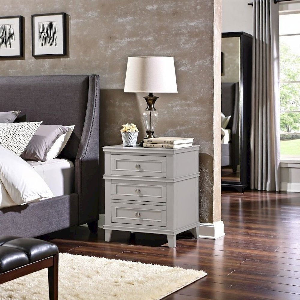 Gray Nightstand with Drawers, 3 Tier Wood Organizer and USB Port