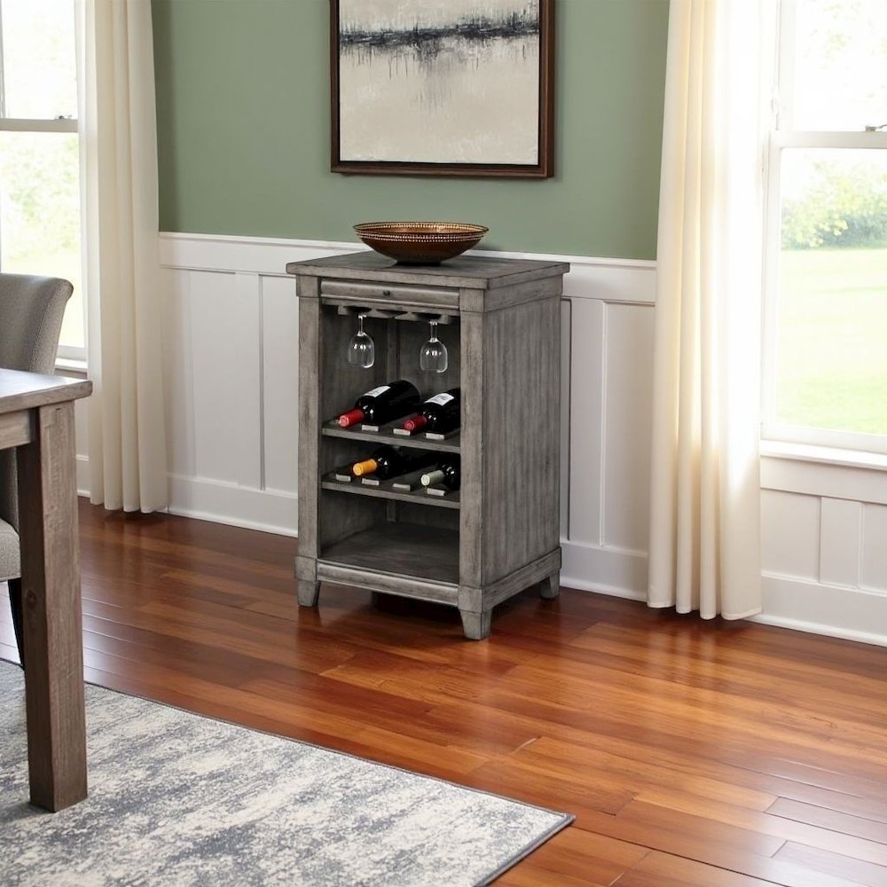 Gray Wine Cabinet with Storage – Bar for Living Room with Tray and Shelf