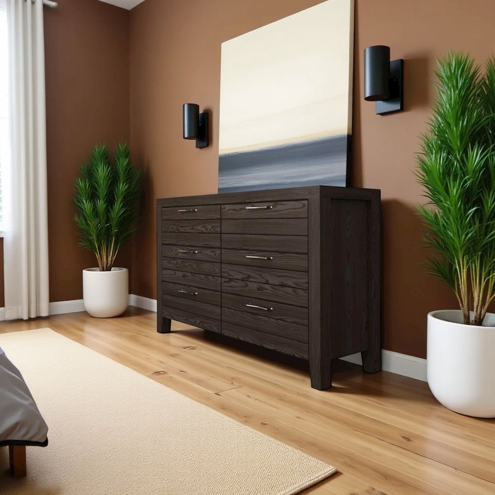 Brown Wood 6 Drawer Dresser – Solid Hardwood Dresser for Bedroom Storage