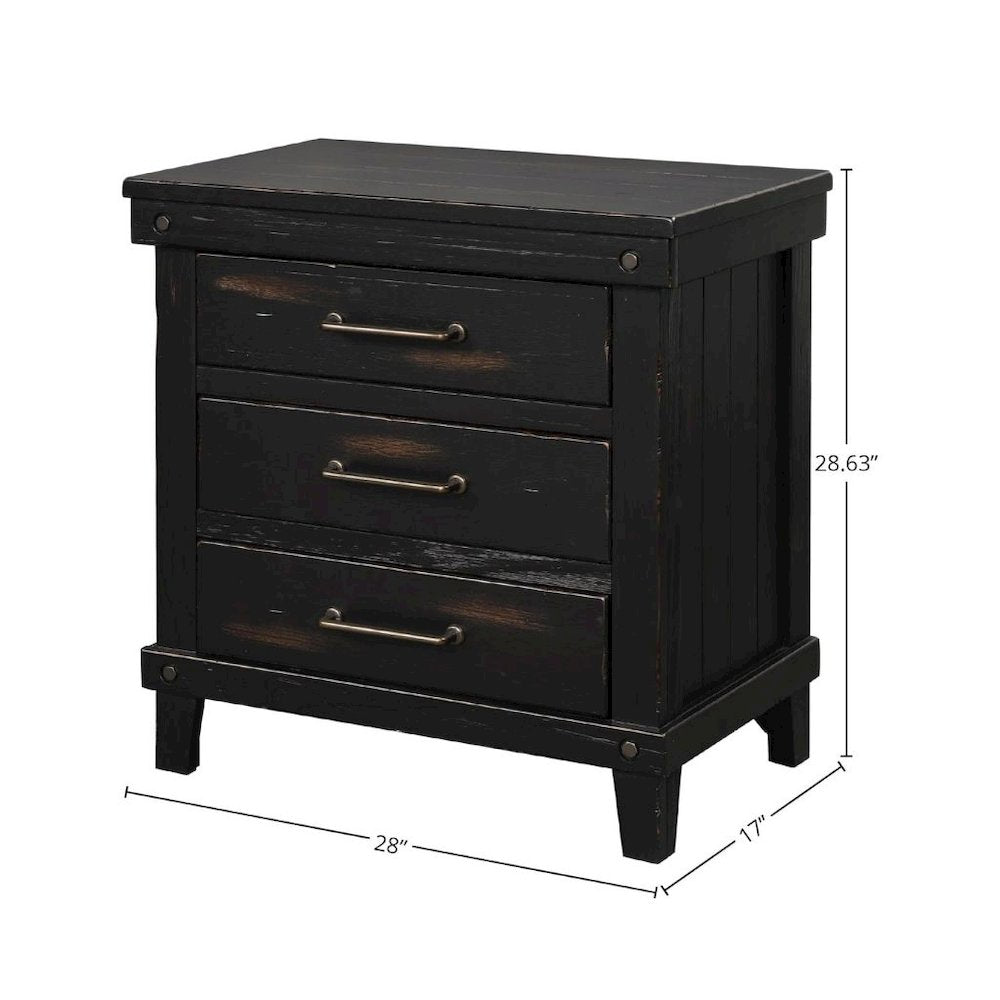 Black Nightstand with 3 Drawers, 3 Tier Storage Organizer Cabinet
