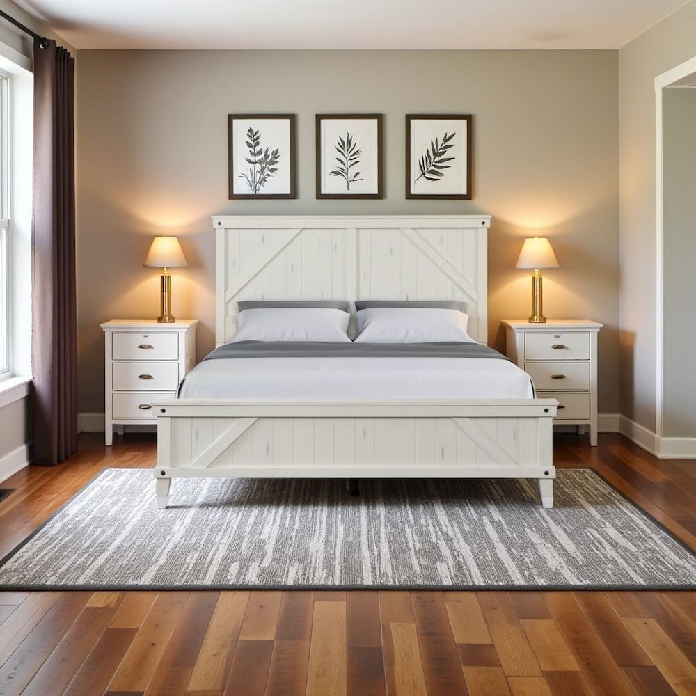 White King Bed Frame with Headboard in Wood and European Slat System