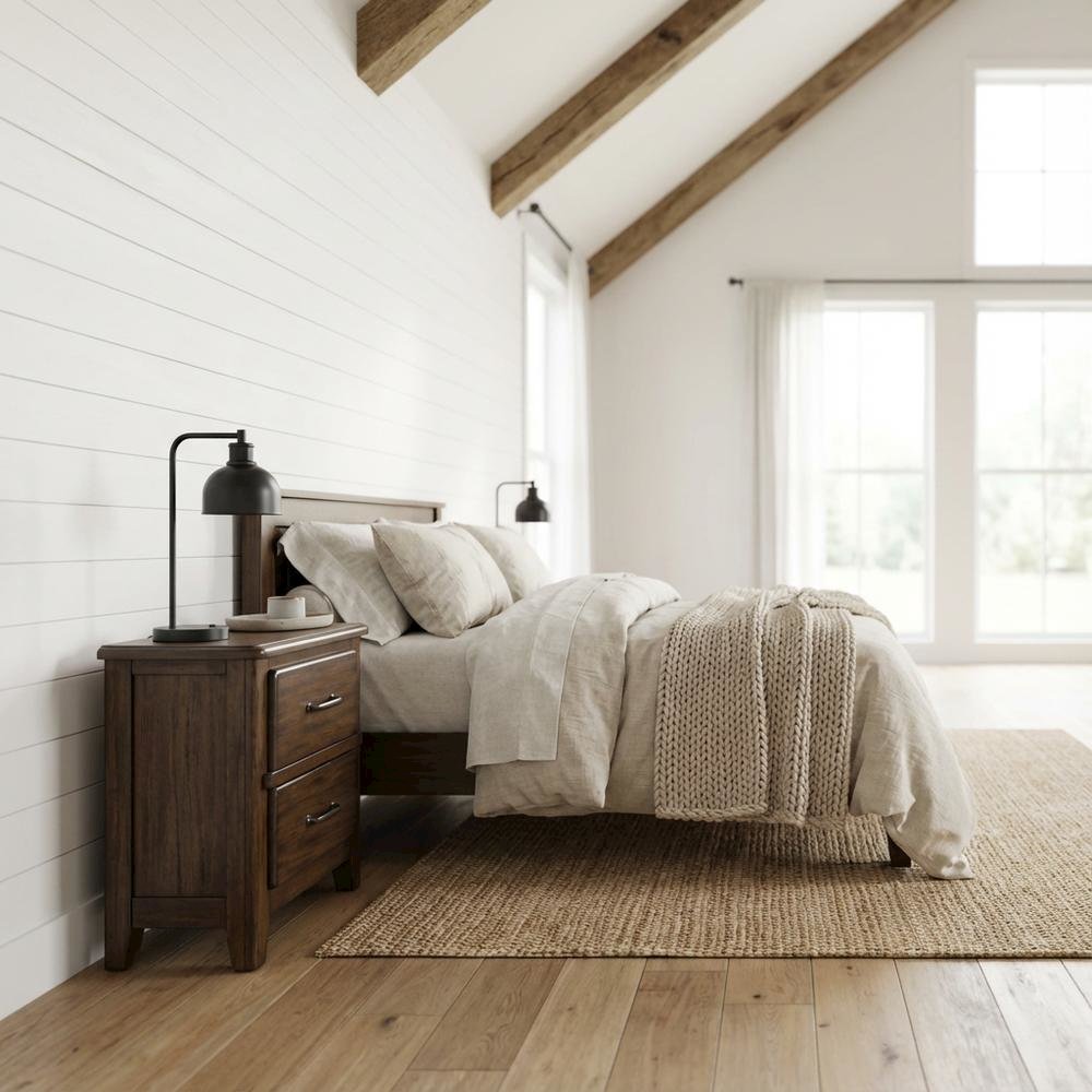 Spice Brown Nightstand with Two Drawers and Contemporary Finish