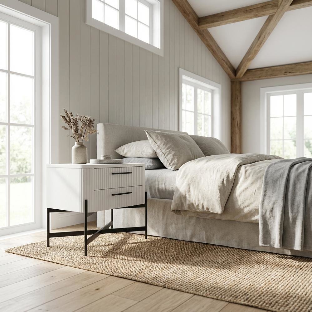 White Transitional Bedroom Nightstand with Sleek Design and Durable Construction