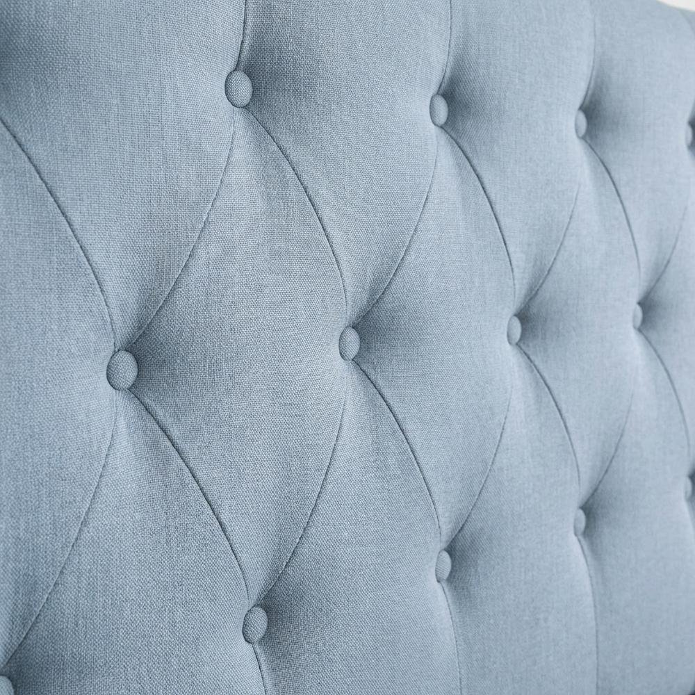 Light Blue Upholstered Queen Headboard, Solid Rubberwood Frame