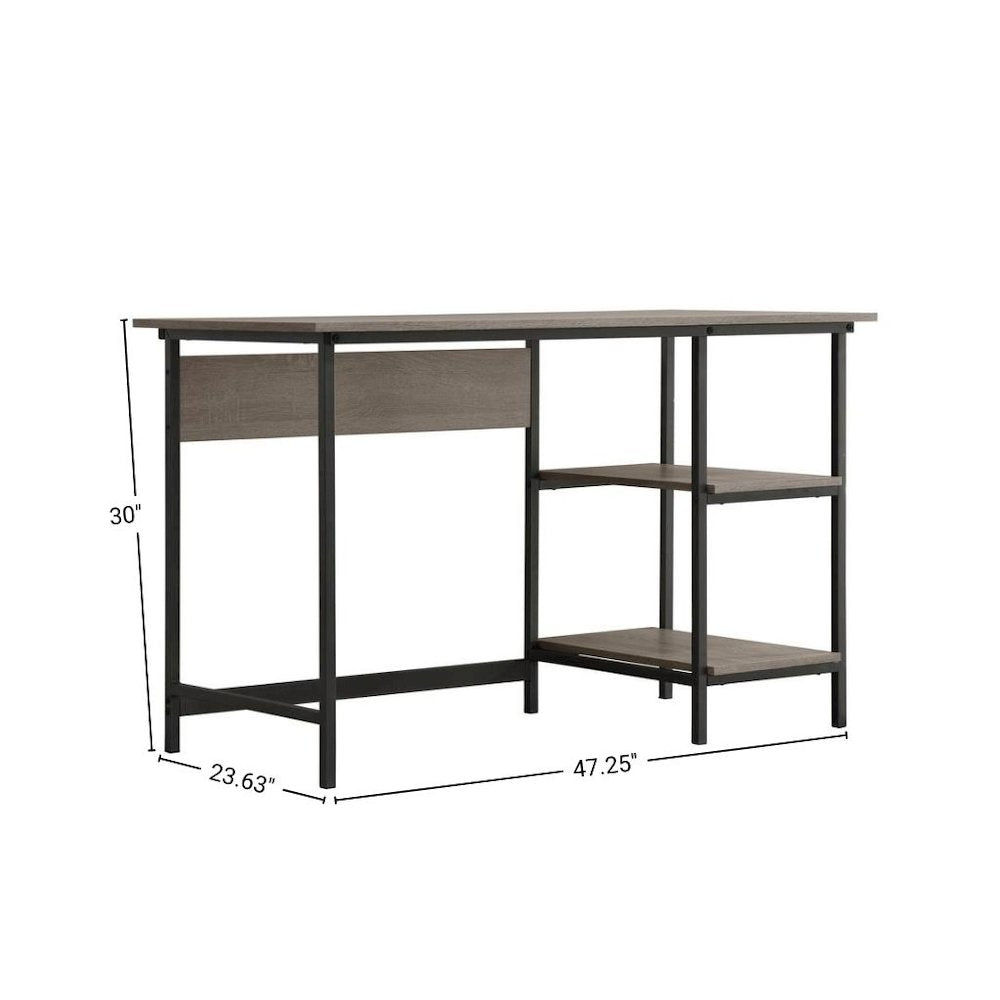 Gray Wood Desk with Storage – Compact Computer Desk and Work Table