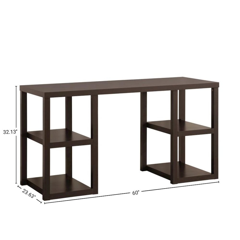Brown Wood Desk with Shelfs – Natural Writing Table for Home or Office