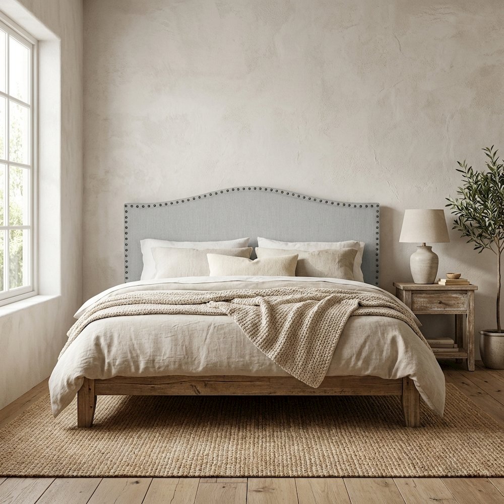 Off White Upholstered Twin Headboard with Soft Fabric and Classic Design