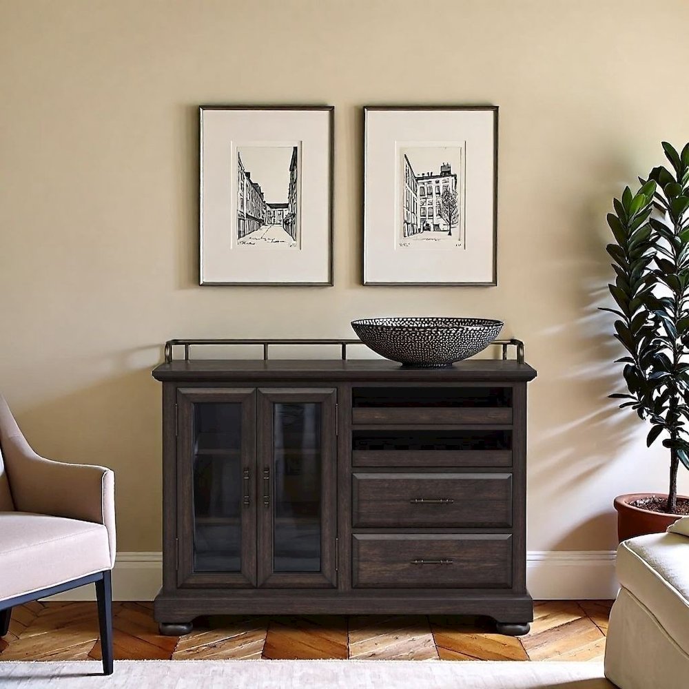 Brown Credenza with Storage – Sideboard Buffet Cabinet with Glass Doors