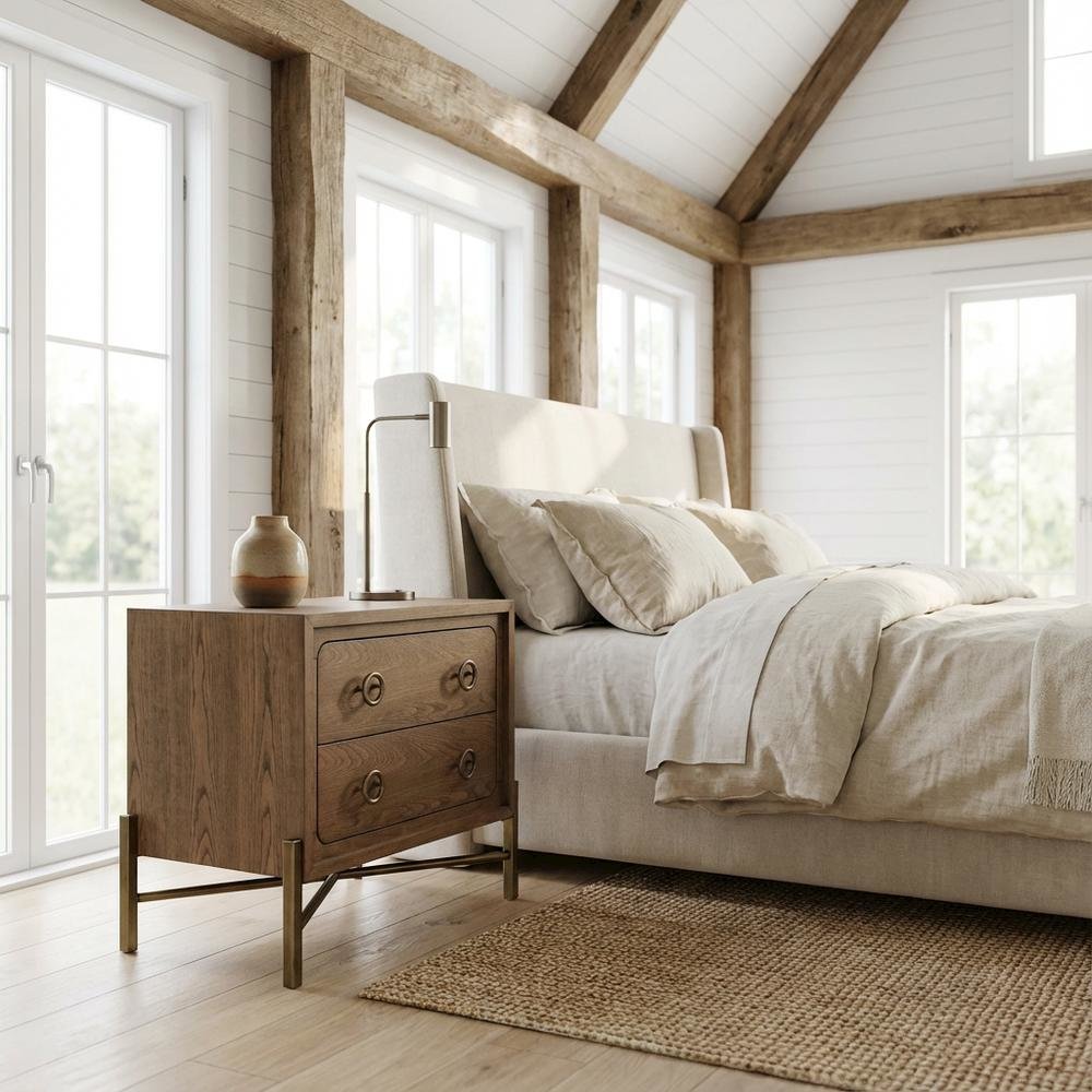 Latte Nightstand with 2 Drawers and Usb Charging Port for Bedroom Use