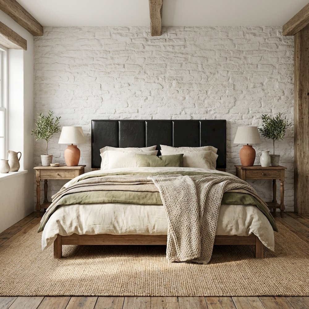 Black Upholstered King Headboard with Solid Rubberwood Frame and Durable Finish