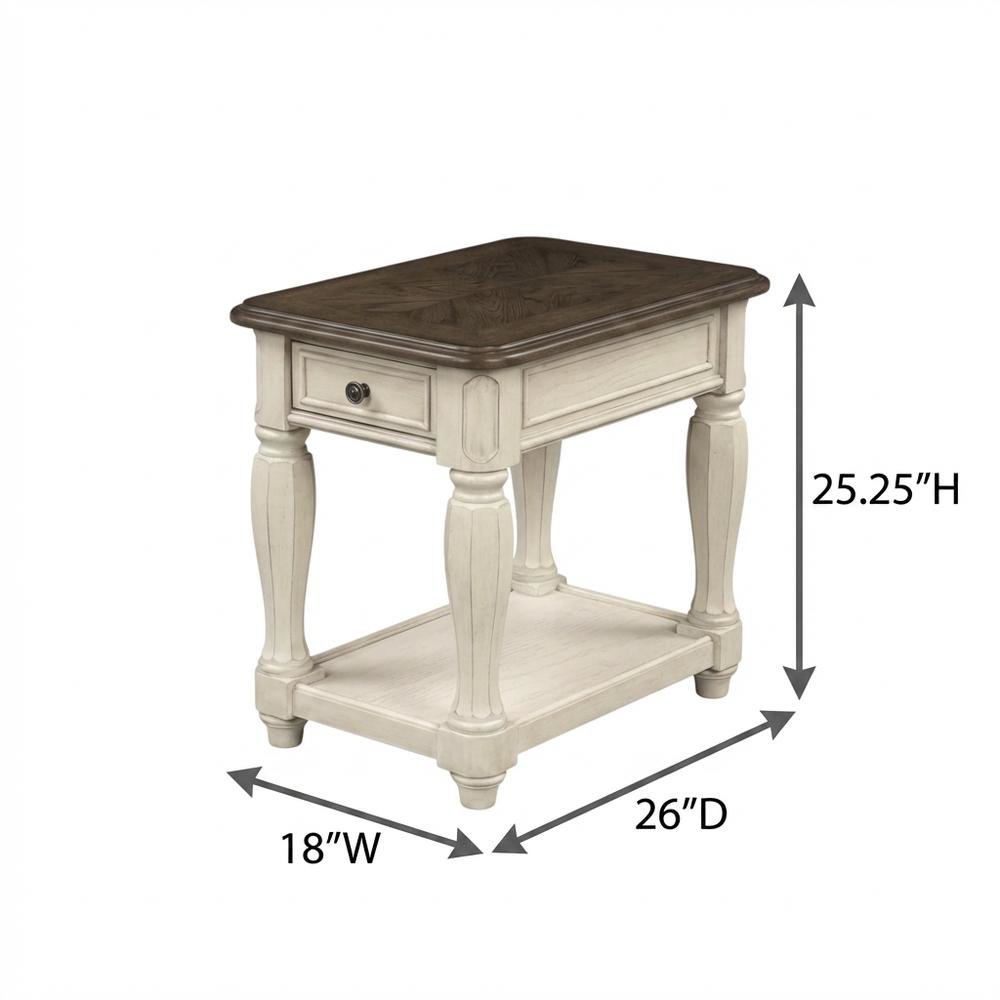 White Accent Table with 1 Drawer – Antique Bedroom Side Table in Cottage Style