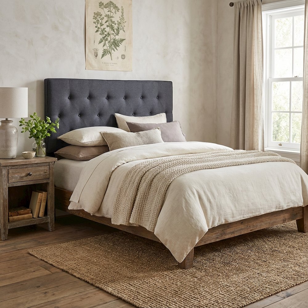 Black Upholstered Queen Headboard with Padded Design and Sturdy Frame