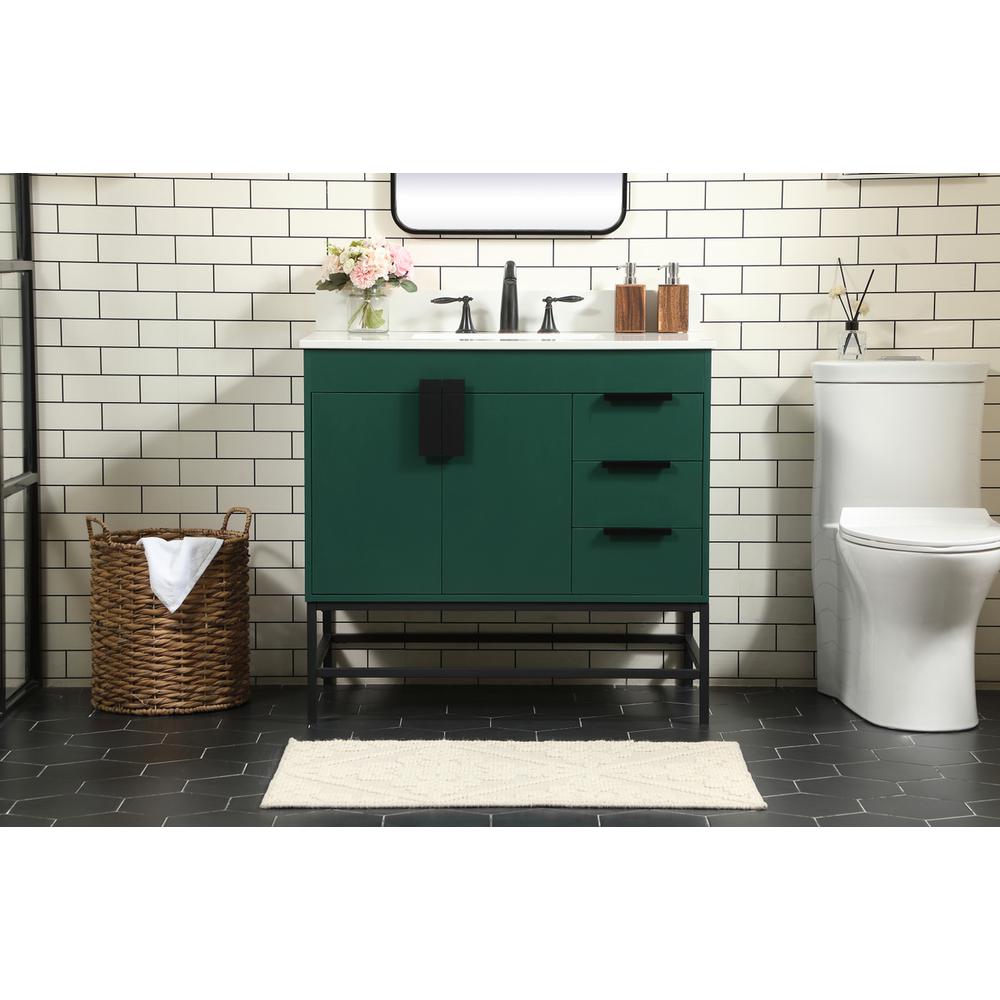 36 inch Single bathroom vanity in green with backsplash