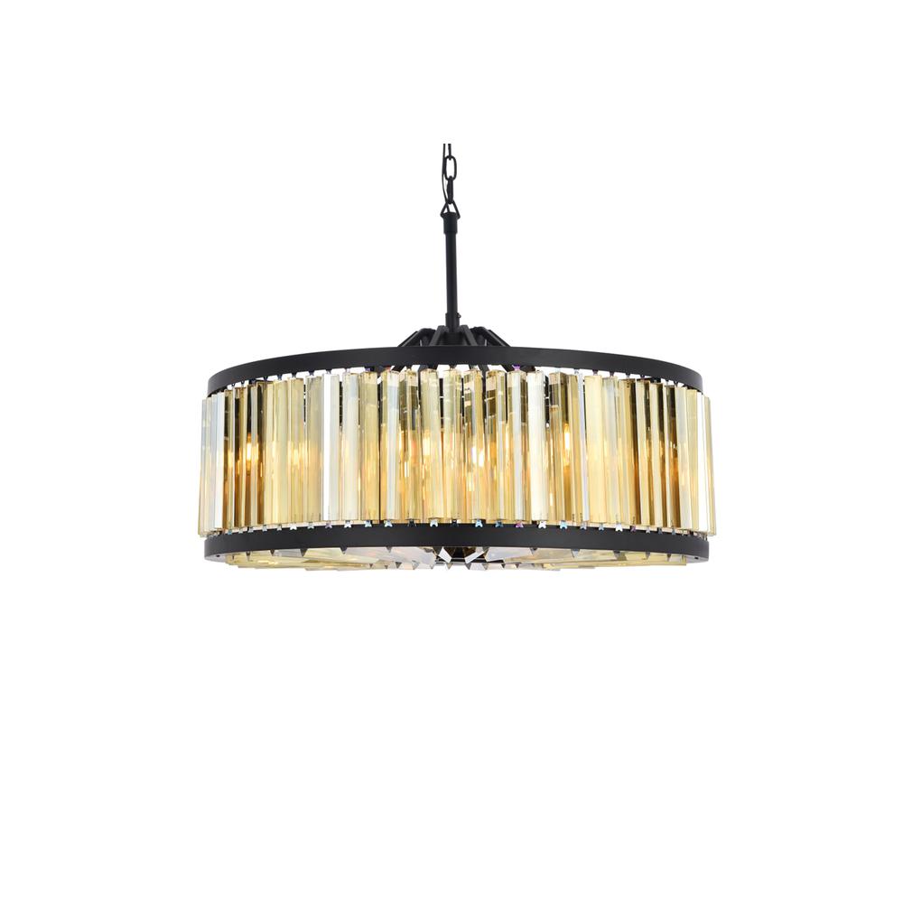 Chelsea 10 light Matte Black Chandelier Golden Teak (Smoky) Royal Cut Crystal